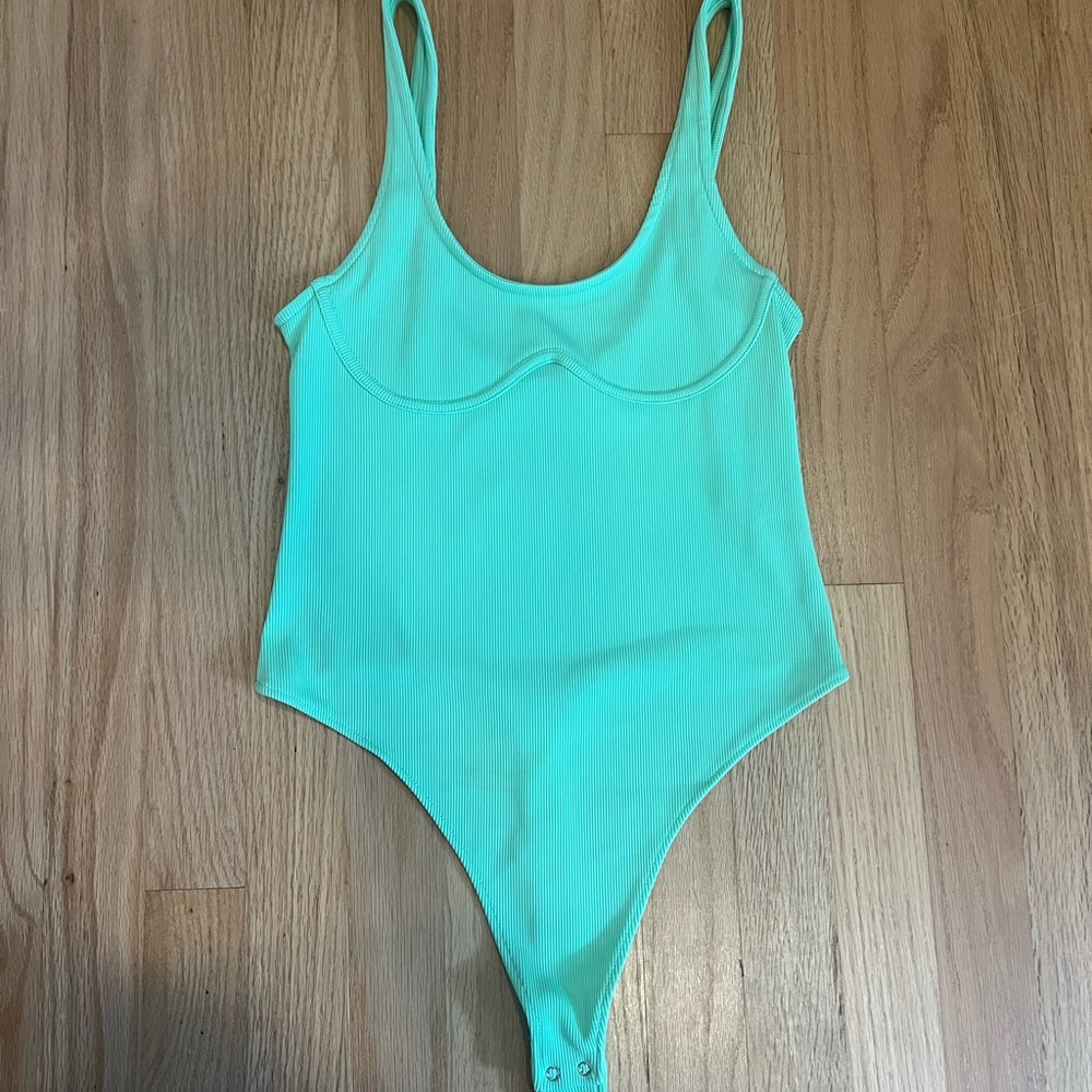 Bershka Green Ribbed Bodysuit